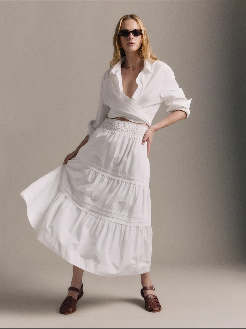 Quince NWT 100% Organic Cotton Poplin Tiered Maxi Skirt XL EXTRA LARGE